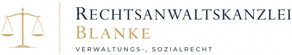 Goldene Waage neben dem Text "RECHTSANWALTSKANZLEI BLANKE VERWALTUNGS-, SOZIAL- & IT-RECHT".