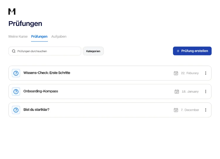 Prüfungsansicht in Memberspot