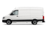 Weißer Kastenwagen von der Seite auf grünem Hintergrund.