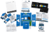 Verschiedene HKM Marketingmaterialien wie Roll-ups, Broschüren und Flyer zum Thema Solar-Anlagen und Gratis Wallbox.