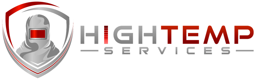Logo mit Schweißerhelm in Schild und Text "HIGH TEMP SERVICES".