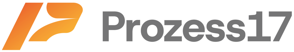 Orangefarbenes Logo mit stilisiertem "P" und grauem Text "Prozess17".
