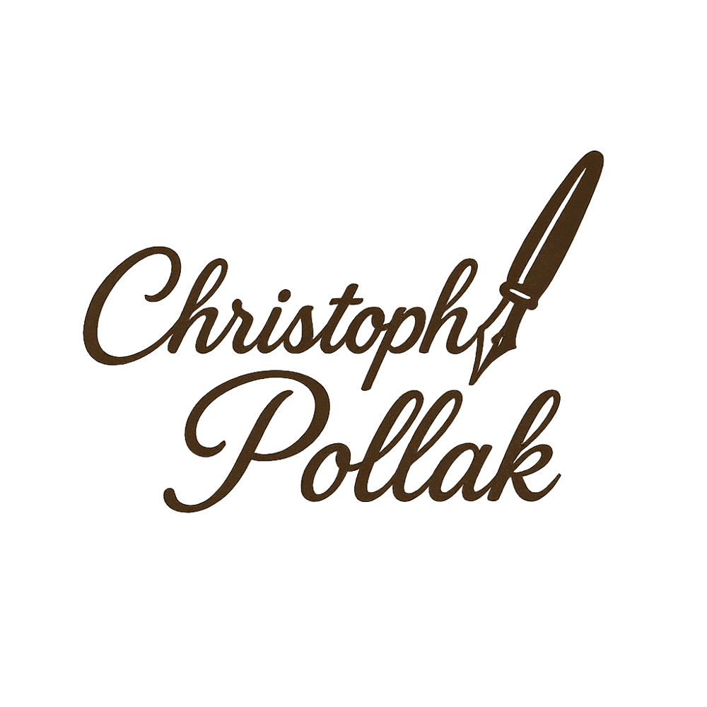 Christoph Pollak Schriftzug in brauner Schrift mit Füller