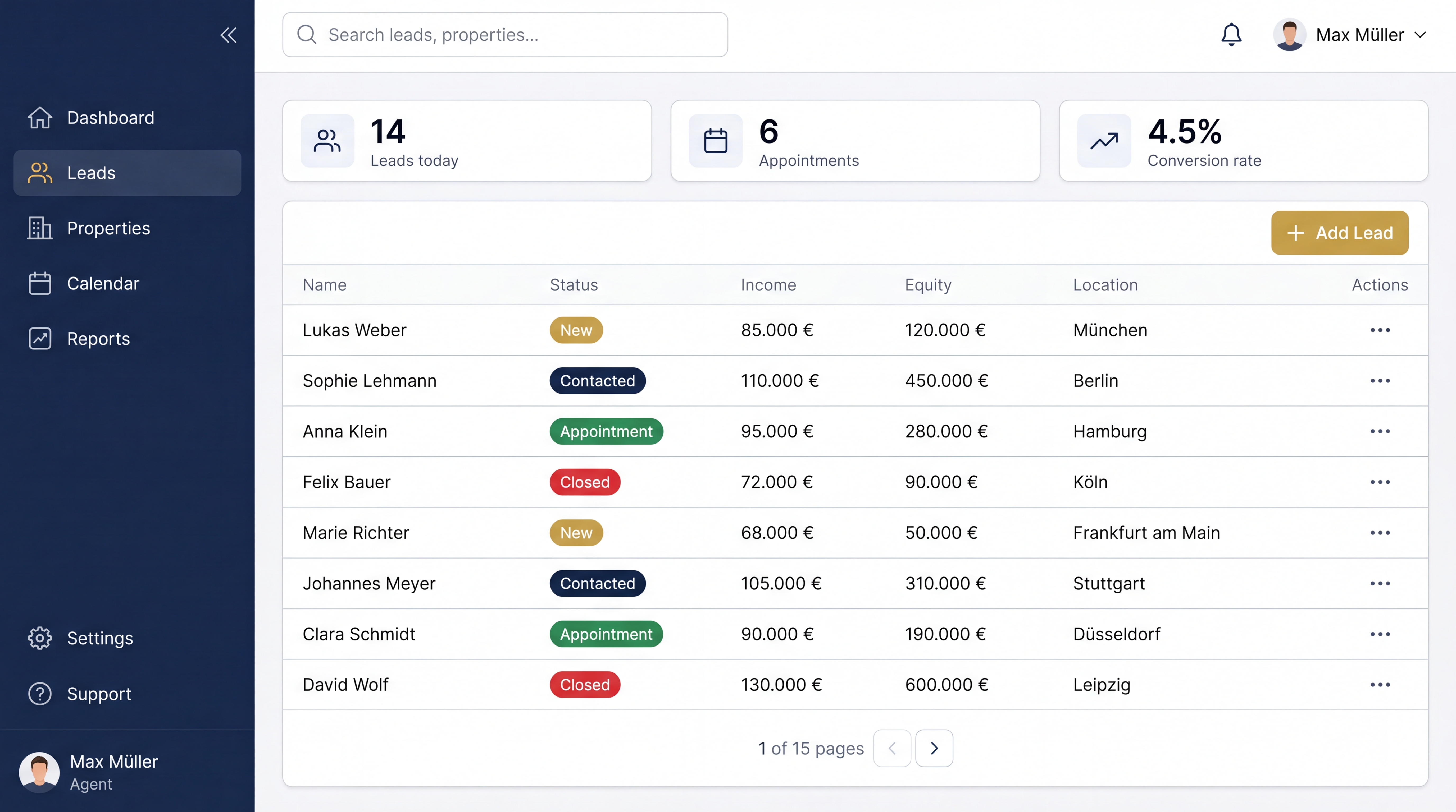 Leadportal / CRM-Ansicht