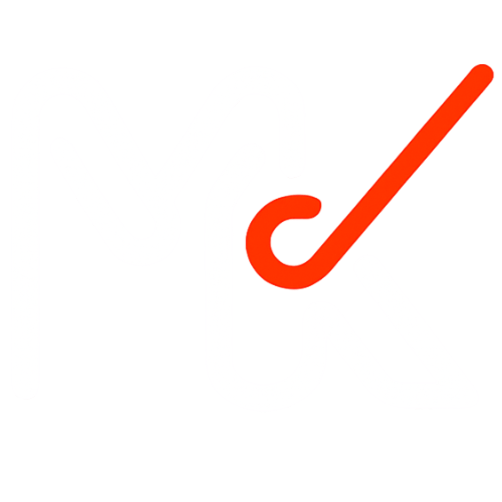 Weiße Großbuchstaben "M" und "K" mit einem roten Häkchen, das den oberen Teil des "K" überlappt.