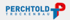 PERCHTOLD TROCKENBAU-Logo mit blauer Schrift und rotem und blauem "TP"-Symbol.