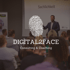 Mann spricht vor Publikum, Logo mit Fingerabdruck, Text: DIGITAL2FACE Consulting & Coaching, Sachlichkeit.