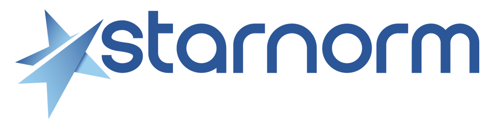 Logo mit einem blauen Sternsymbol und dem Wort "starnorm" in blauer Schrift.