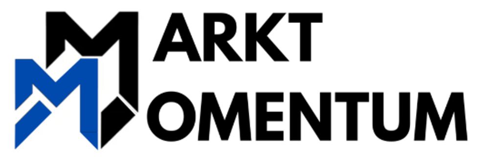 Logo von Markt Momentum mit zwei ineinandergreifenden M-Buchstaben in Blau und Schwarz sowie dem Schriftzug Markt Momentum.