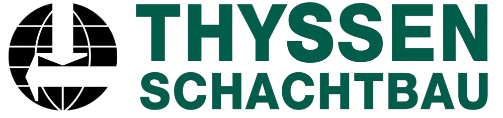 Logo von Thyssen Schachtbau mit einem stilisierten Erdball und einem Abwärtspfeil. Referenzbild der THYSSEN SCHACHTBAU für die Einführung von ELO for SAP durch die quaris GmbH