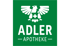 Logo: Lippe-Apotheke, blaues Quadrat mit einer roten Sonne über blauen und grünen Wellen