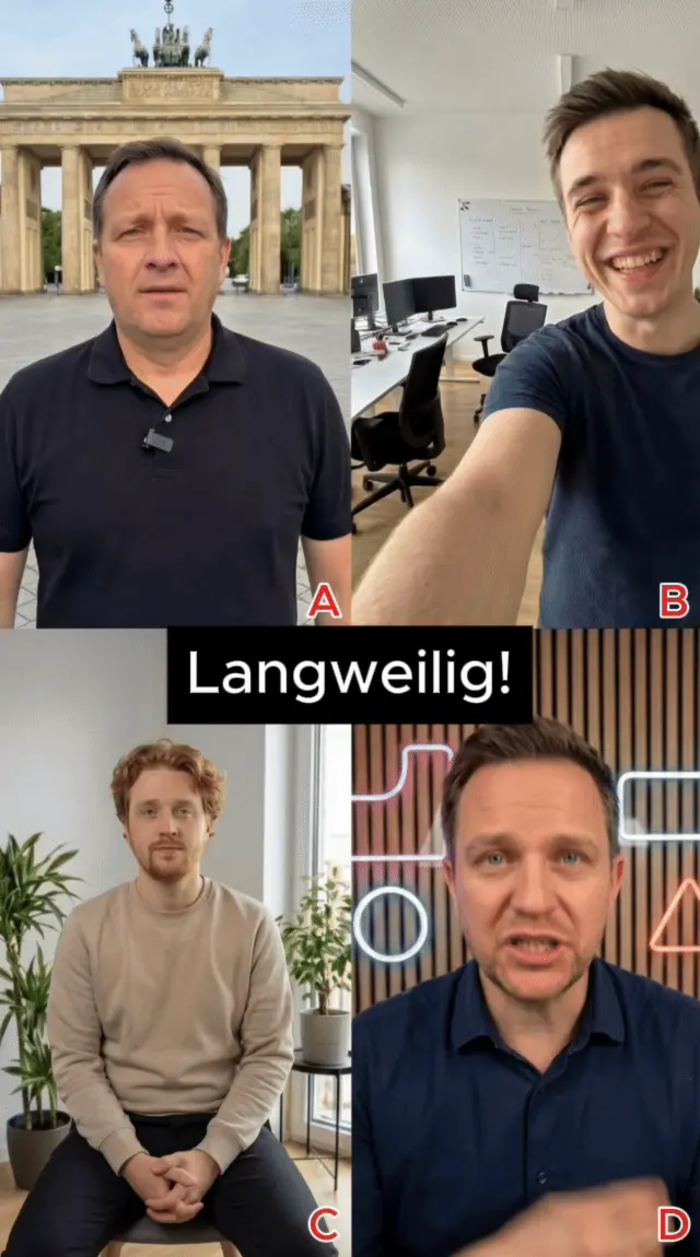 Eine Ansammlung von schlechten Ad Creatives. Man sieht mehrere Männer, wie sie etwas verkaufen wollen