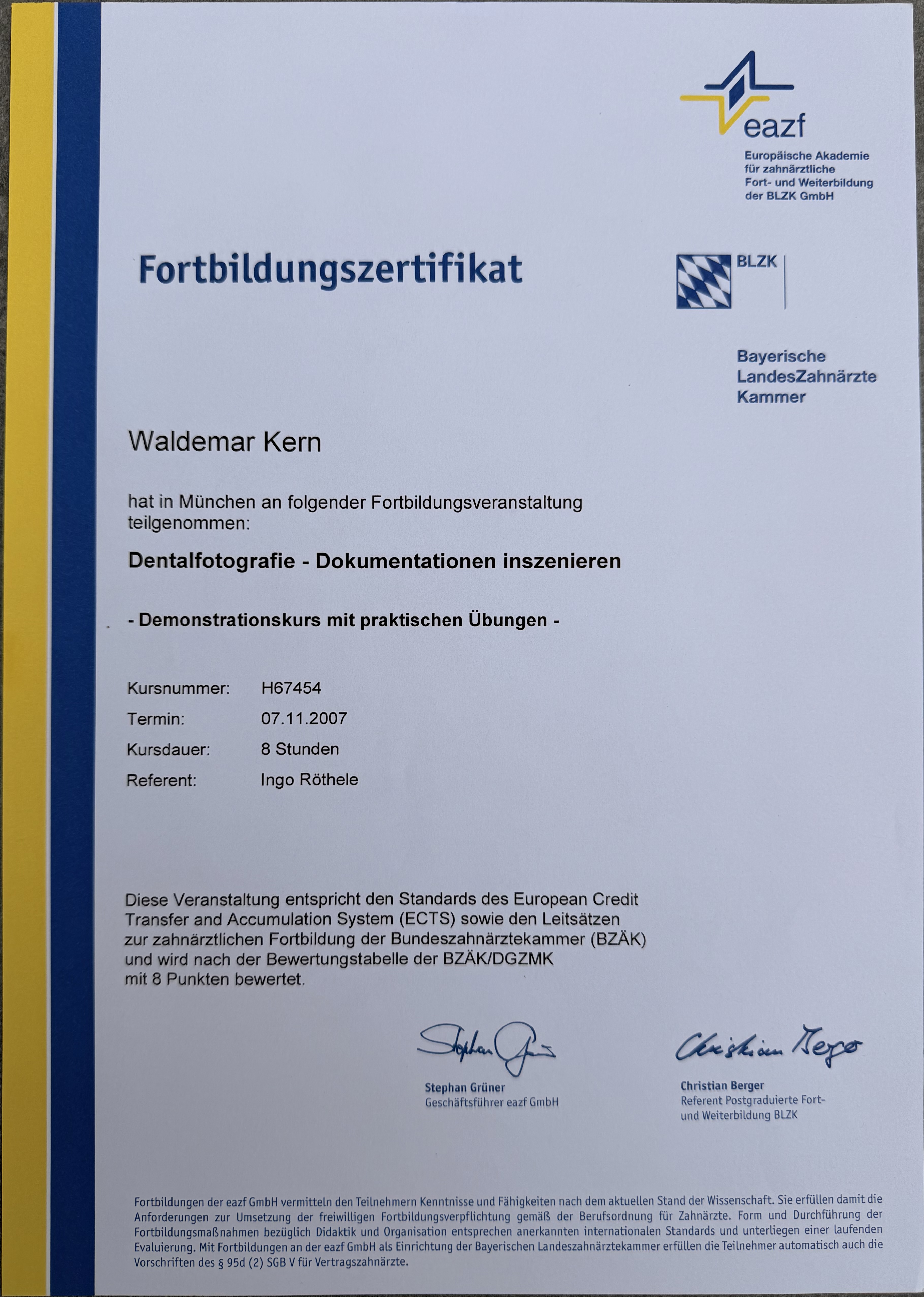 Fortbildungszertifikat 6 von ADU-Dental