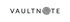 Schwarzer Schriftzug VAULTNOTE auf schwarzem Hintergrund, wobei das O als Fingerabdruck-Symbol dargestellt ist.