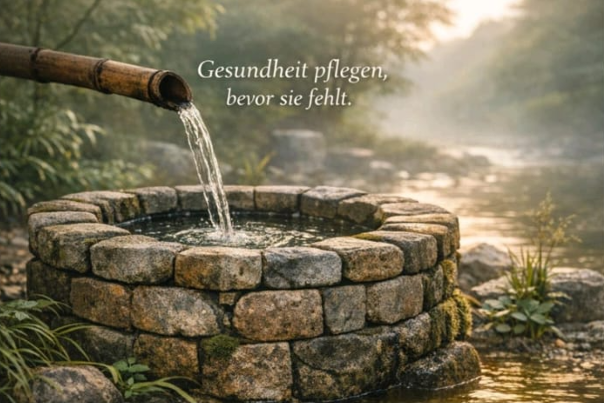 Gesundheit pflegen, bevor sie fehlt - Brunnen Symbol