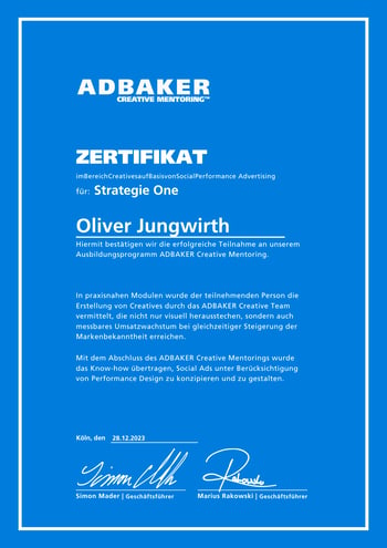 Zertifikat: adbaker Creative Mentoring™