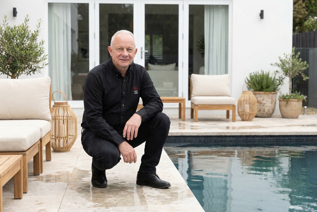 Peter Hartmann, Geschäftsführer der POOL+HOME GmbH, in der Ausstellung in Kirchheim unter Teck