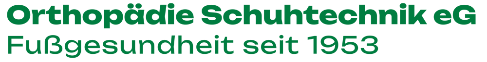 Orthopädie Schuhtechnik eG Fußgesundheit seit 1953 in grüner Schrift auf dunklem Hintergrund.