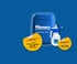 Blauer Kanister "Hermes Reinigungssysteme Fassadenrein-HF1 plus" und weiße Sprühflasche. Gelbe Sticker: "100€ -10% 90€", "24.95€ GRATIS".