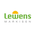 Grünes „Lewens“ Logo mit gelbem Halbkreis, darunter „MARKISEN“ in Grau.