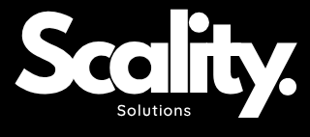 Scality Solutions Logo, weißer Text auf schwarzem Hintergrund.