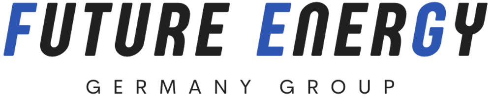 Textlogo: "FUTURE ENERGY" in Dunkelgrau und Blau, darunter "GERMANY GROUP" in Dunkelgrau.