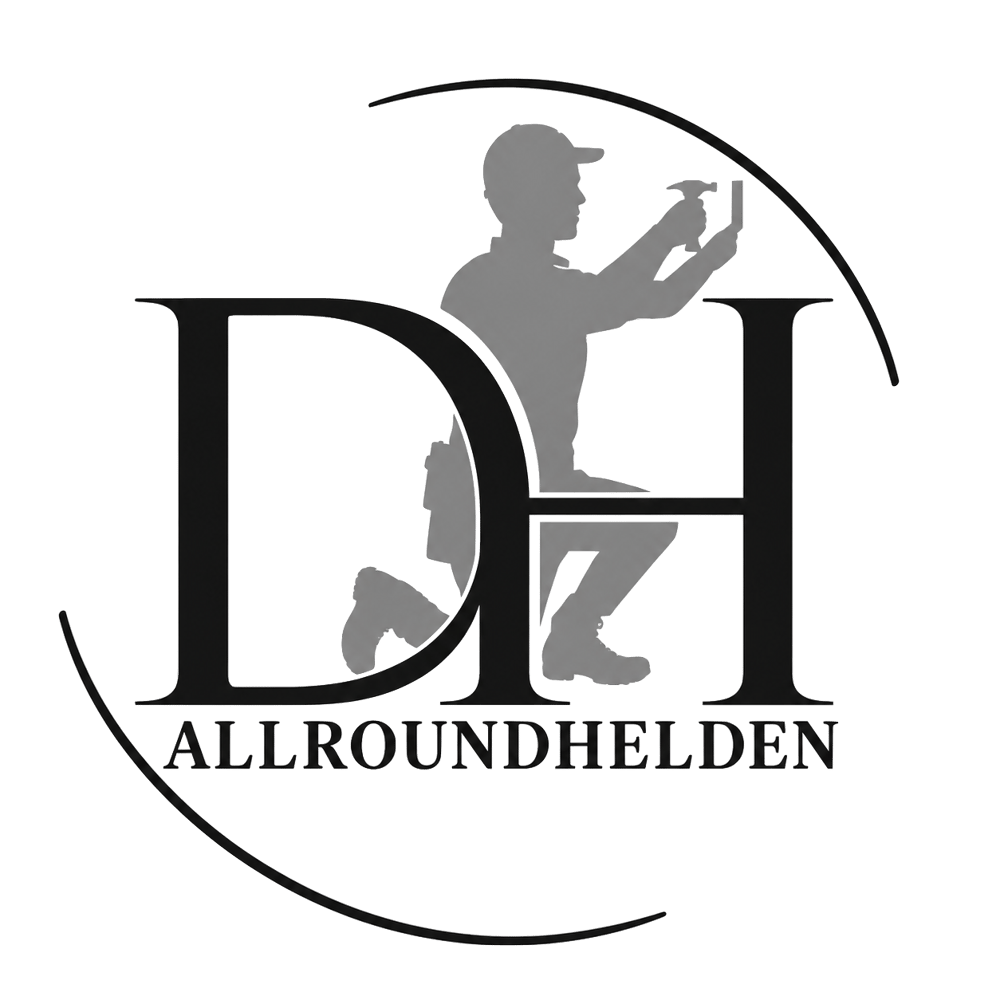 Logo DH Allroundhelden mit der Silhouette eines knienden Handwerkers, der einen Hammer hält.