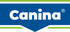 Blaues Logo mit weißem Text "Canina®" und dünnen grünen Streifen oben und unten.