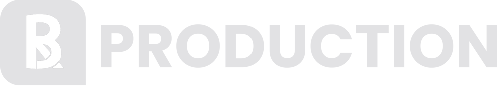 Logo mit einem weißen "BR" in einem schwarzen Quadrat, gefolgt von dem schwarzen Wort "PRODUCTION".