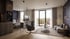 Apartment innen, Wohnbereich mit Küche (Rendering)