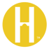 White letter H with a bridge-like arch in the middle, inside a solid yellow circle.