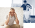 photo of a man hoding his head in pain and another photo of a practitioner giving migraine relief treatment to a woman sitting
