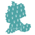 Man sieht eine Karte von Deutschland, Österreich und der Schweiz, wo verschiedene Markierung gezeigt werden, welche symbolisch dafür stehen das RW Media im gesamten DACH-Raum unterwegs ist.