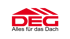 Rotes DEG-Logo mit Dachsymbol und schwarzer Schrift "Alles für das Dach".