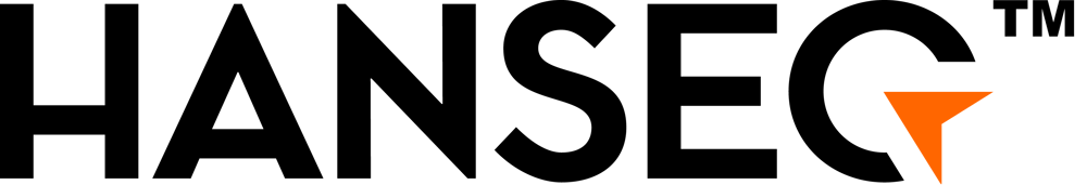 Weißer Schriftzug "HANSEO" auf grünem Hintergrund, wobei der horizontale Strich des "O" ein blaues Dreieck ist.