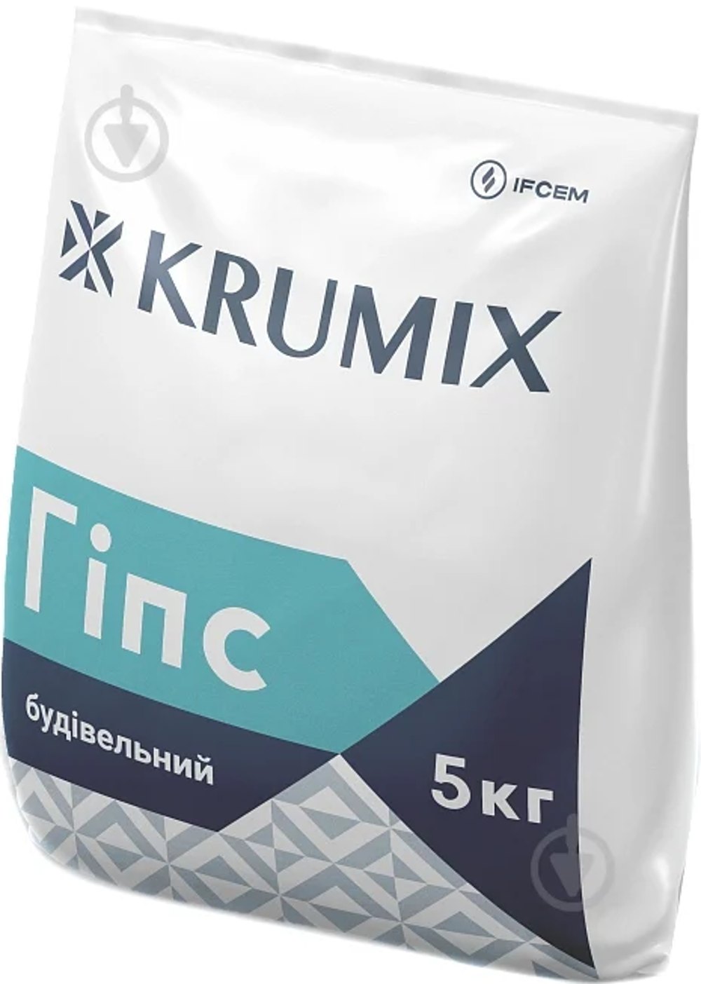 Білий мішок Krumix з будівельним гіпсом вагою 5 кг.