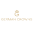 Goldenes G-Logo mit Krone und dem Text "GERMAN CROWNS" auf dunkelgrünem Hintergrund.