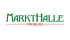 Schriftzug "MARKTHALLE" in Grün, darunter "FREIBURG" in Rot mit horizontalen Linien.