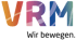 VRM-Logo mit Farbverlauf von Orange zu Blau und dem Text "Wir bewegen." darunter.