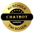 Goldenes Siegel mit Text „KI-SCHULE CHATBOT EXPERTE TIM ROSEN“ und fünf Sternen.