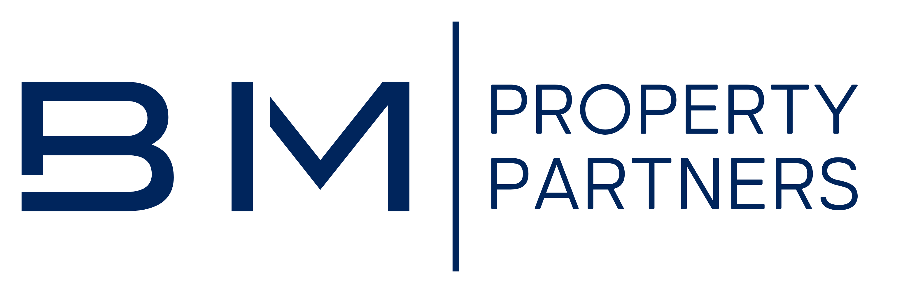 BM Property Partners Logo in blauer Schrift auf schwarzem Hintergrund.