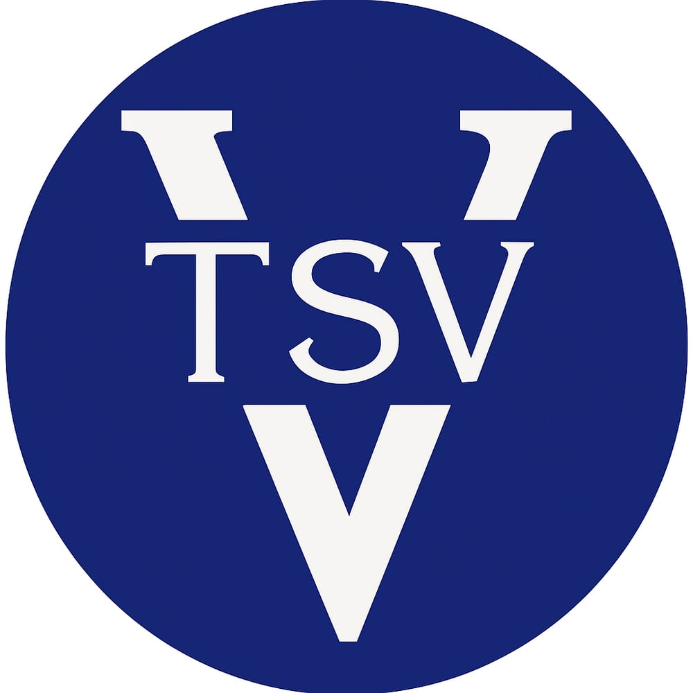 Blaues Kreislogo mit weißen Buchstaben "TSV" überlagert von einem großen "V".