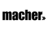 Logo mit dem Wort "macher" in Schwarz, der Buchstabe "r" ist ein Pfeil.