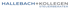 Logo von Hallebach + Kollegen Steuerberater in Blau und Grau auf grünem Hintergrund.