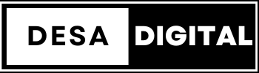 Logo: "DESA DIGITAL" in weißer Schrift auf schwarzem Hintergrund, umrahmt von einem weißen Rechteck.