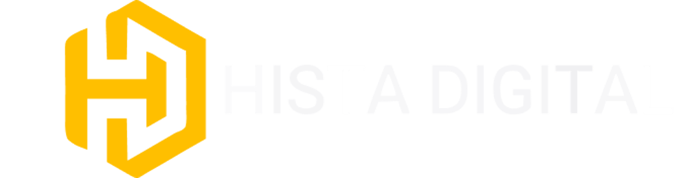 Logo mit gelbem, stilisiertem "HD" in einem Hexagon und weißem Text "HISTA DIGITAL" auf dunkelgrünem Hintergrund.