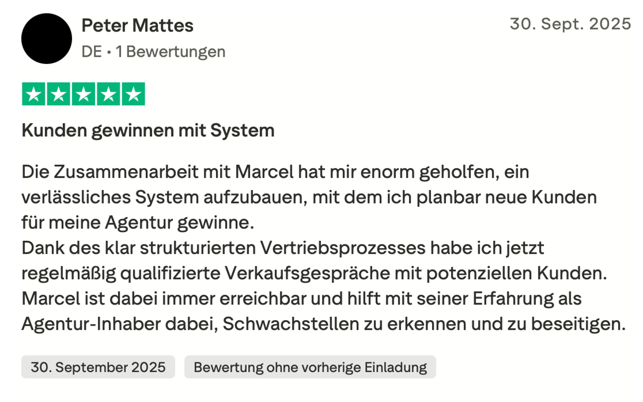 Trustpilot-Rezension von Peter Mattes