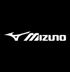 Weißes Mizuno-Logo mit dem Runbird-Symbol auf schwarzem Hintergrund.