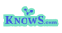 Text "KNOWS.com" in blauen Buchstaben auf hellgrünem Hintergrund, darüber ein stilisiertes Netzwerk.