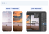 Vorher → Nachher Bilder von Strand bei Sonnenuntergang; Live-Workflow mit Photoshop-Oberfläche.